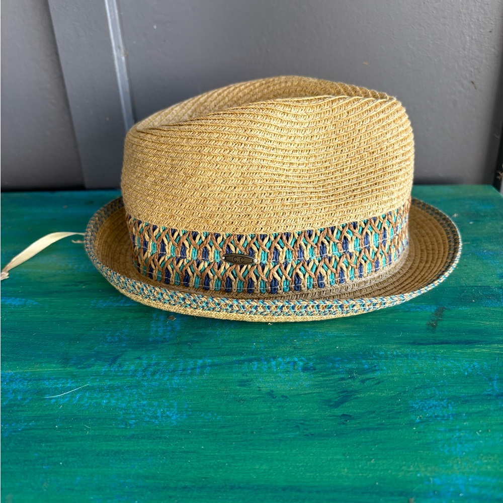 C.C Beige and Blue Woven Hat